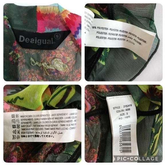 Desigual Sheer Floral Tie V-Neck Blouse S Y2K Cap Sleeve Art Print - Picture 5 of 17